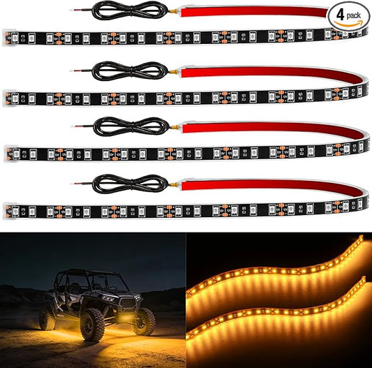 YM E-Bright 4Pcs Led Strip Lights for Car, 24inch Waterproof IP68 Car Underglow Strip Lights Decoration 36SMD 12V Led Interior Exterior Lights Strip for Cars Motorcycles Truck Golf Cart Boat - Yellow