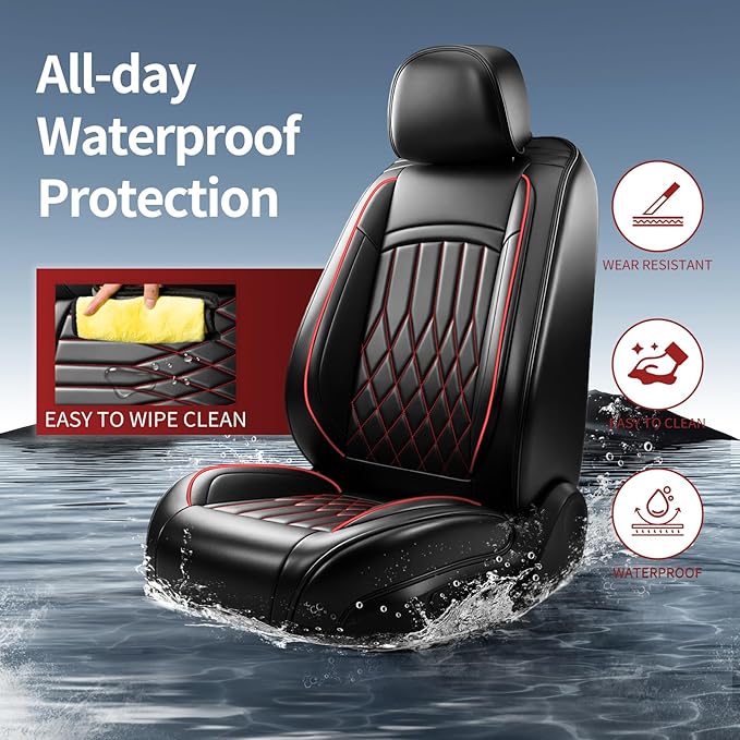 Santa Fe Seat Covers Custom Fit for Hyundai Santa Fe 2007-2026 (Only 5-Seat Version) - Full Set Premium Leather, Waterproof, All-Weather, Airbag Compatible, Car Seat Protectors (Redline)