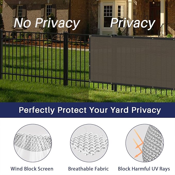 Windscreen4less Privacy Fence Screen Heavy Duty Windscreen Fencing Mesh Fabric Shade Net Cover with Brass Grommtes for Outdoor Wall Garden Yard Pool Deck, 8'x68' Brown