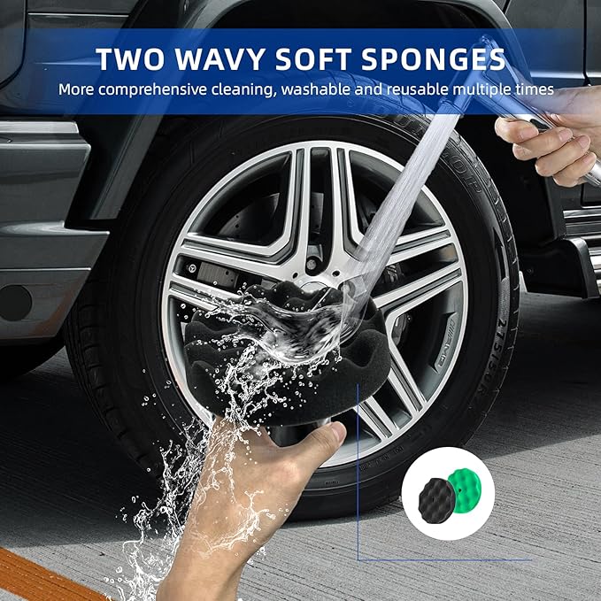 Tire Shine Applicator with 2 Heavier-Duty Detachable Foam Applicator Pads for Car Cleaning and Fine Polishing Reusable Tire Dressing Applicator for Car Truck SUV Motorcycle