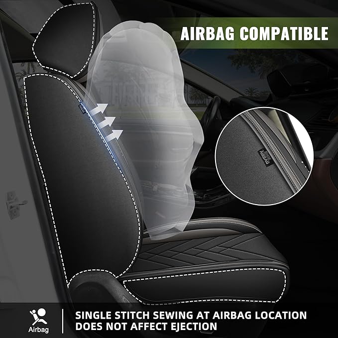 AOMSAZTO Car Seat Cover for Chevrolet Chevy Traverse 2018-2026 Front Set: Waterproof Faux Leather Car Seat Protector from Scratches - Interior Seat Covers Decoration Refresh Accessories - Black&Grey