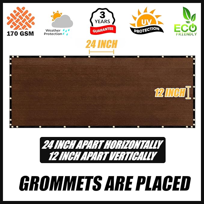 Royal Shade Custom Size 5' x 34' Brown Fence Privacy Screen Windscreen Cover Netting Mesh Fabric Cloth - Cable Zip Ties Included (We Make Custom Size)