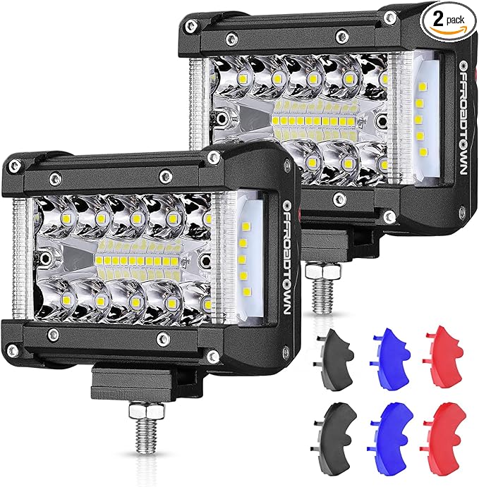 OFFROADTOWN 2Pcs 4 Inch LED Pods Side Shooter Ditch Lights Spot Flood Combo LED Bar Fog Cube Work Offroad Driving Bumper Lights for Truck ATV UTV SUV Boat
