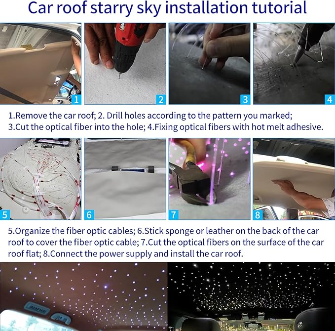 16W Starlight Headliner Kit RGBW Twinkle + Music Effect + APP 450pcs 9.8ft/3m(0.03+0.04+0.06in) Fiber Optic Lights,Starlights for Car/Home Decoration/Exhibition/Bar Fiber Optic Star Ceiling