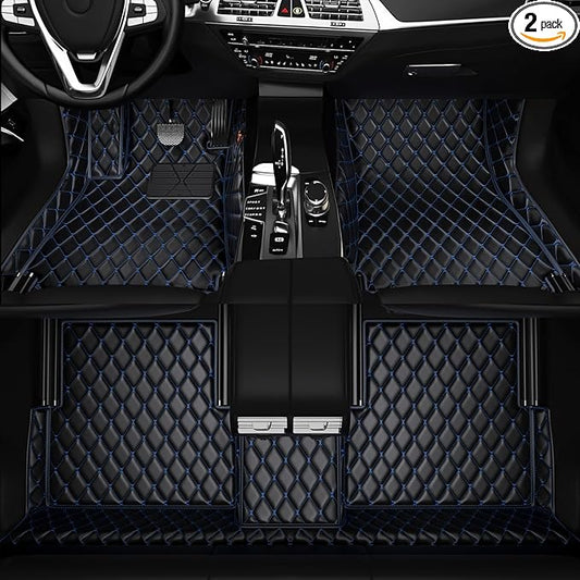 All-Weather car Floor MATS-Suitable for 99% of car Models,Leather car mat, offering Personalized Embroidery and Multiple Color Options,Provide Protection for car Rug (Black Blue)