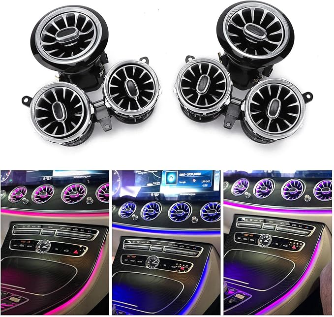 Turbine Air Vent,Front Turbo Outlet 6pcs 64 Color Front LED Turbine Air Vent Ambient Light Kit Replacement Compatible for Benz E Class W213 C238 2017‑2021