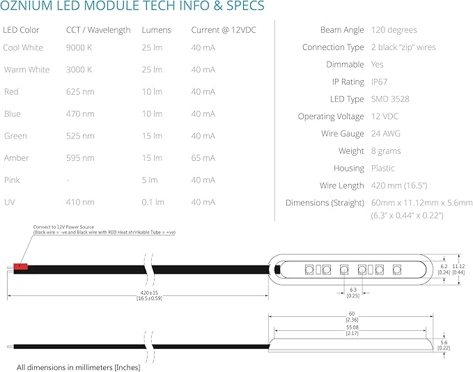 Oznium LED Modules (Straight Chrome, UV LED)