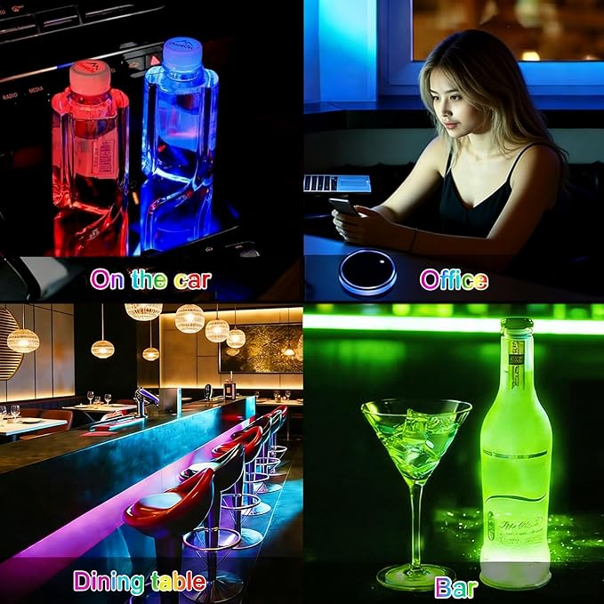 Cat LED Cup Holder Lights for Car,2Pcs LED Light Up Cup Holder Coasters with USB Charging 7 Colors 3 Modes,Waterproof Interior Atmosphere Lamp,Car Decor Accessories Cat Gifts for Women Men