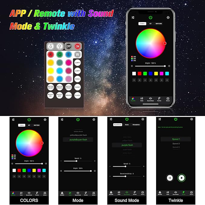 CHINLY Starlight Headliner Kit,550pcs*0.03in*13.1ft Star Light Headliner Kit,Twinkle Star Lights for Car,RGBW+APP+Remote Fiber Optic Lights Star Headliner Kit,Car Star Lights for Ceiling Car,Theater