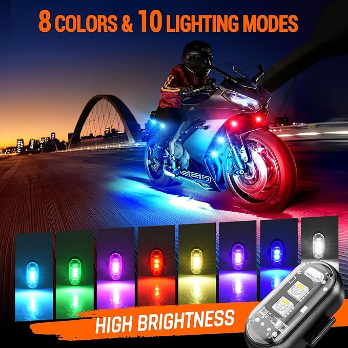 Wireless LED Strobe Lights Remote Control, 8 Colors USB Charing Waterproof Anti-Collision Flashing Emergency Warning Lights for Car Motorcycle Drone Aircraft Bike 12PCS