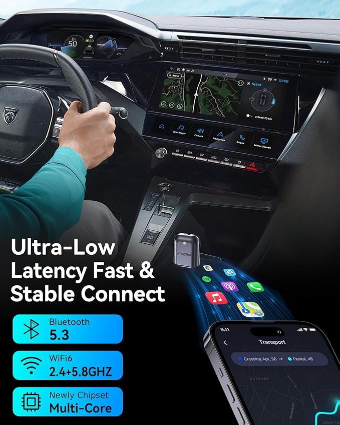 Burnt Sugar Wireless Carplay Adapter for iPhone Newly Upgraded, Ultra-Mini USB Design Wired to Wireless for Apple Car Play, Stable Low-Lag GPS Plug & Play for iOS 10+ & Cars from 2016+ (Starry Sky)