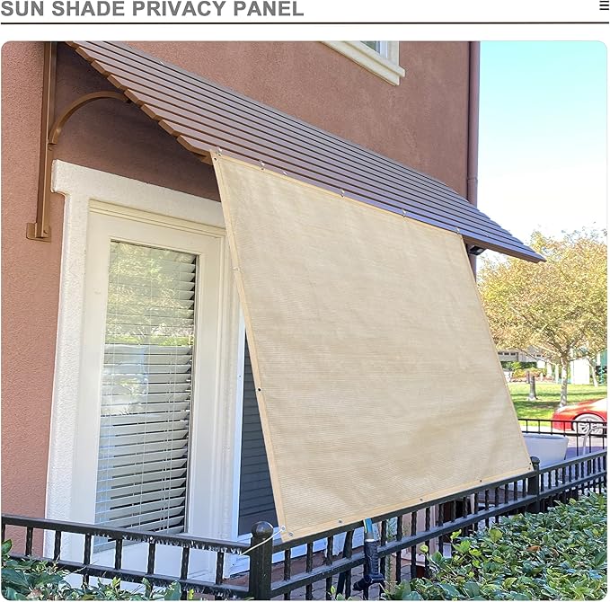 Alion Home© Sun Shade Privacy Panel with Grommets on 4 Sides for Patio, Awning, Window Cover, Pergola or Gazebo - Banha Beige (Custom Sizes)