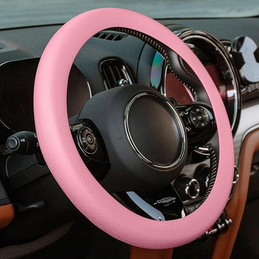 Spurtar Pink Steering Wheel Cover Women Girls, Soft Pink Car Accessories Thin Silicone Texture Cute Steering Wheel Covers, Fit Diamenter 15" - 16.5"