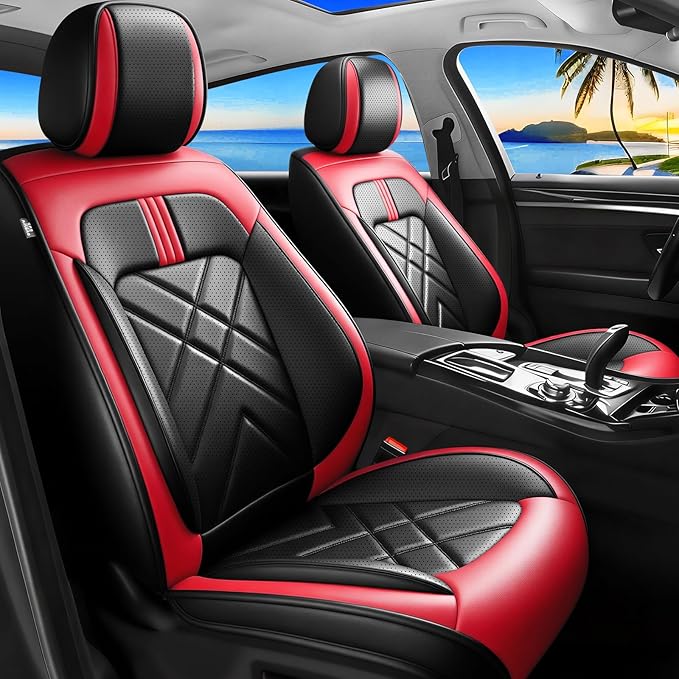 CX-3 Car Seat Covers Fit for Mazda CX-3 2016-2021, Full Coverage Premium Leather Waterproof Breathable Seat Covers, Automotive Seat Protectors, Airbag Compatible(Full Set Seats, Black & Red)