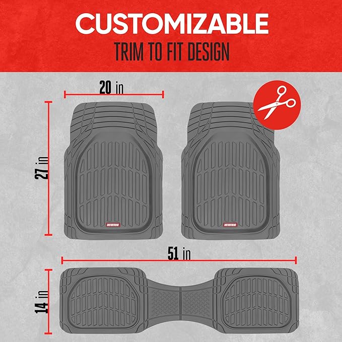 Motor Trend FlexTough™ Deep Dish Contours Rubber Car Floor Mats with Trunk Mat Cargo Liner, Front & Rear Combo Set fits Most Car SUV Van Coupe Sedan, Heavy Duty All Weather Trim to Fit