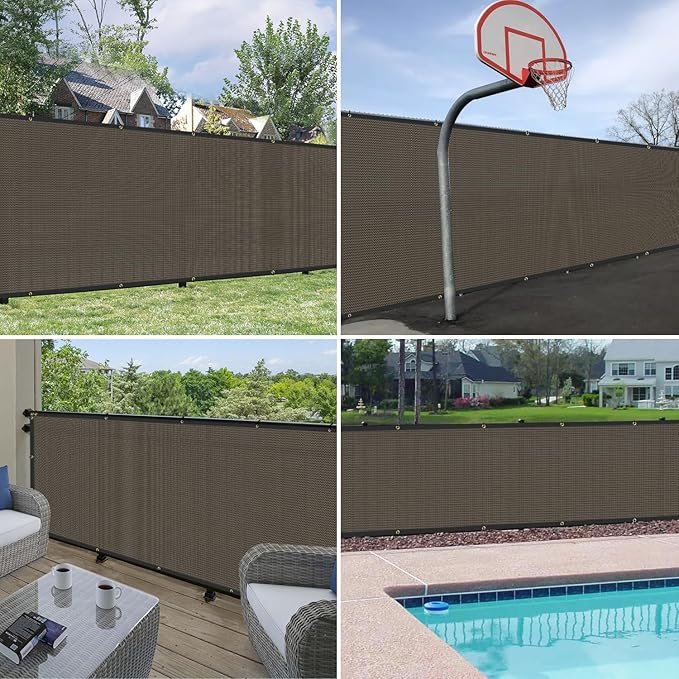 Windscreen4less Privacy Fence Screen 8' x 25' Heavy Duty Windscreen Fencing Mesh Fabric Shade Net Cover for Outdoor Wall Garden Yard Pool Deck, Brown