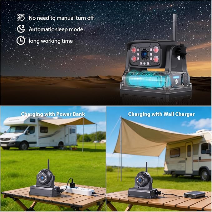 ZEROXCLUB Magnetic Wireless Backup Camera: 7" HD 1080P DVR Monitor with 2 Rear View, 2 Side View Cameras, IR Night Vision, Portable Rechargeable Camera for RV/Trailer/5 Wheels/Camper BC704