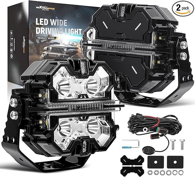 maXpeedingrods 5" 178W LED Off Road Lights, 21360LM Bright Pod Lights with Amber/White DRL 3 Modes, 270°Side Shooter for Wrangler Trucks Jeep Pickup ATV Motorcycles,Cube Ditch Light with Black Covers