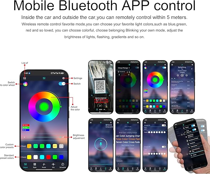 Car Footwell Interior Atmosphere Lights, Multicolor RGB Car Ambient Lighting Kit, DIY Mode Sound Active Music Sync, APP Control DC 12V