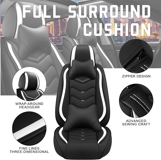 CTDS Car Seat Covers for Chevy Equinox 2005-2026, Stylish Sport Seat Cover, Premium Nappa Leather Car Seat Cover. Automobile Seat Covers Sets.(Luxury 5 Seats/Black White)