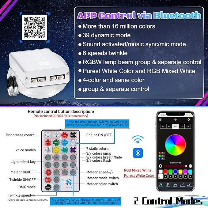 Split 4 Colors 12W Car Starlight Headliner Kit 1000pcs*0.02in*9.8ft with APP&RF Remote,RGBW Fiber Optic Strands Star Roof Lights,4 Port Engine Sound Activated Star Ceiling Lights for Car/Home Decor