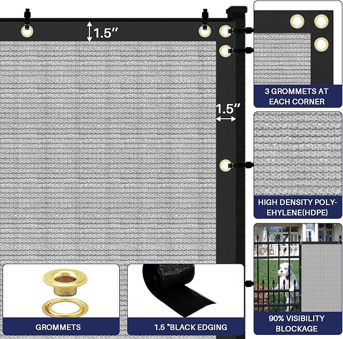 Windscreen4less Privacy Fence Screen Heavy Duty Windscreen Fencing Mesh Fabric Shade Net Cover with Brass Grommtes for Outdoor Wall Garden Yard Pool Deck, 8'x22' Light Gray