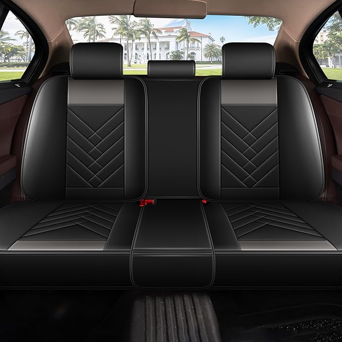 AOMSAZTO Car Seat Covers Full Set Fit for Nissan Pathfinder 2011-2025 2026 Waterproof Faux Leather Car Seat Cushions Automotive 5 Seat Covers Set（Black&Grey）