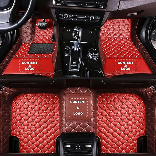 Custom Making Car Floor Mats Compatible for 2000-2025 All Mode Sedan SUV Sports Car Full Coverage Cute Pads Protection Non-Slip Leather Floor Liners (Red+Dark Brown Edge)