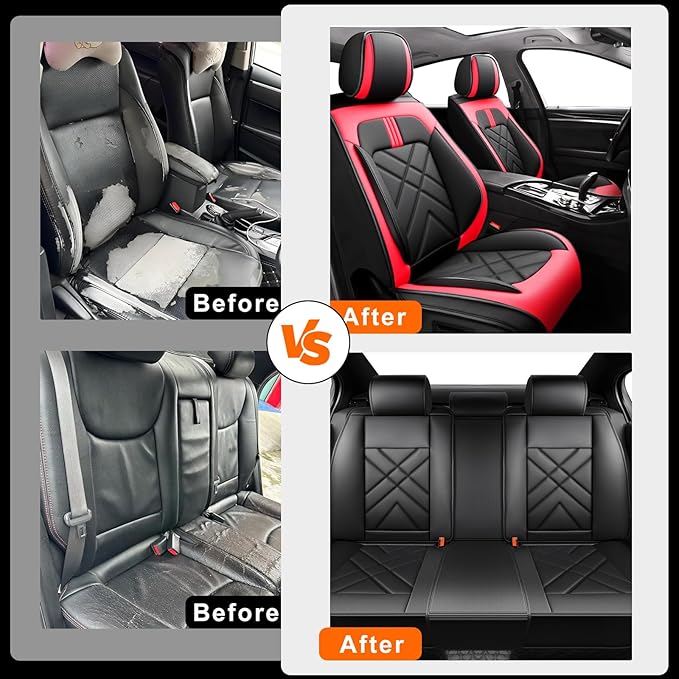 CX-3 Car Seat Covers Fit for Mazda CX-3 2016-2021, Full Coverage Premium Leather Waterproof Breathable Seat Covers, Automotive Seat Protectors, Airbag Compatible(2 Front Seats, Black & Red)