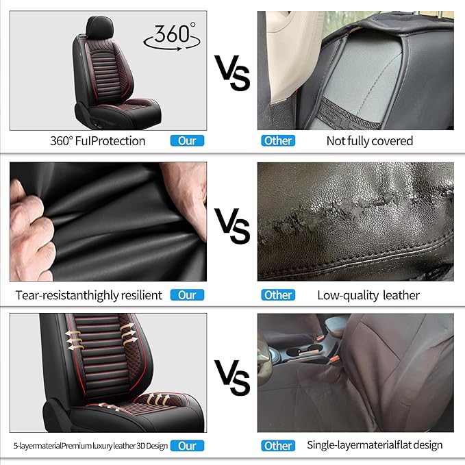 Fit Fj Cruiser Car Seat Covers for Toyota Fj Cruiser 2007-2013 2014 - Upgraded Premium Waterproof & Breathable Leather,Airbag Compatible, All-Weather Seat Cushion Protector (2 Front/Black+Red)