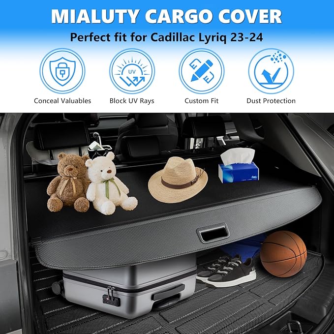 MIALUTY® Cargo Cover for 2023 2024 2025 Cadillac Lyriq Retractable Trunk Cover Lyriq Accessories Anti-Peeping Anti-Theft Privacy Screen,Trunk Luggage Shield Shade Carbon Fiber Texture