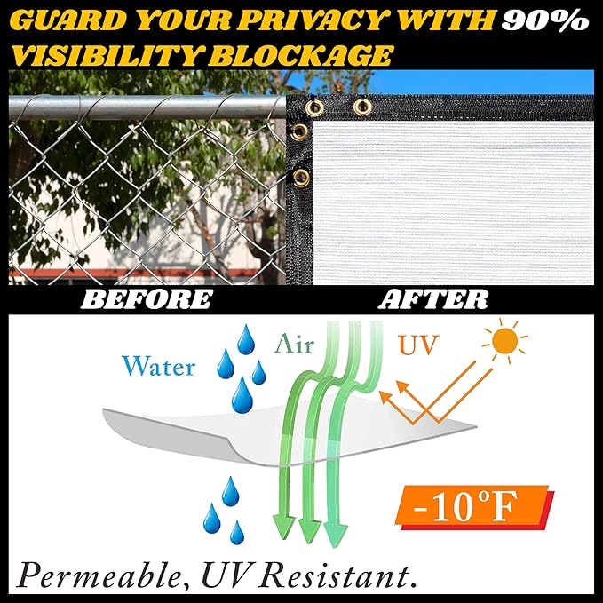 Royal Shade Custom Size 6' x 49' White Fence Privacy Screen Windscreen Cover Netting Mesh Fabric Cloth - Cable Zip Ties Included (We Make Custom Size)