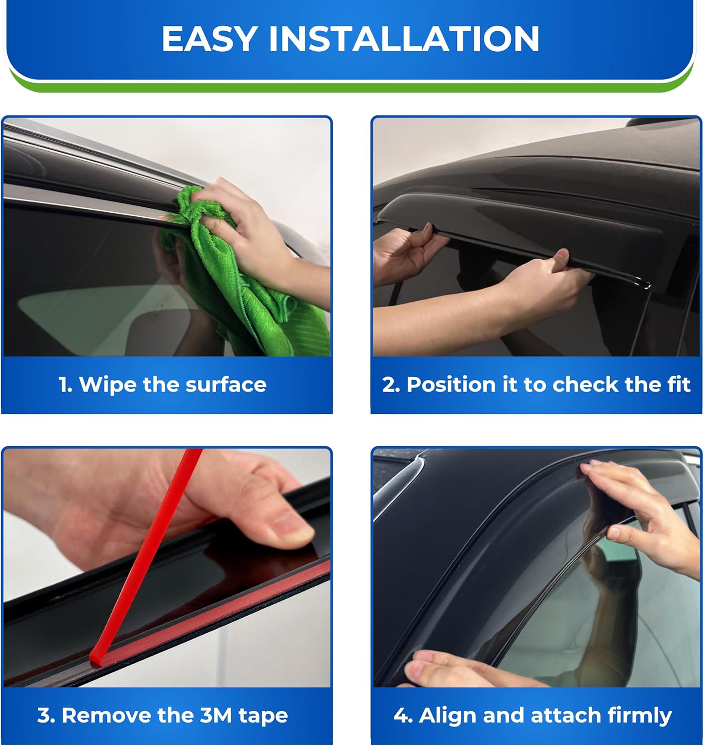 KPY Window Visor Compatible with 2009-2018 Dodge Ram 1500 Quad Cab, 4PC Rain Guard Side Window Vent Deflectors Tape-On Style, 2009 2010 2011 2012 2013 2014 2015 2016 2017 2018 (Quad/Extended Cab Only)