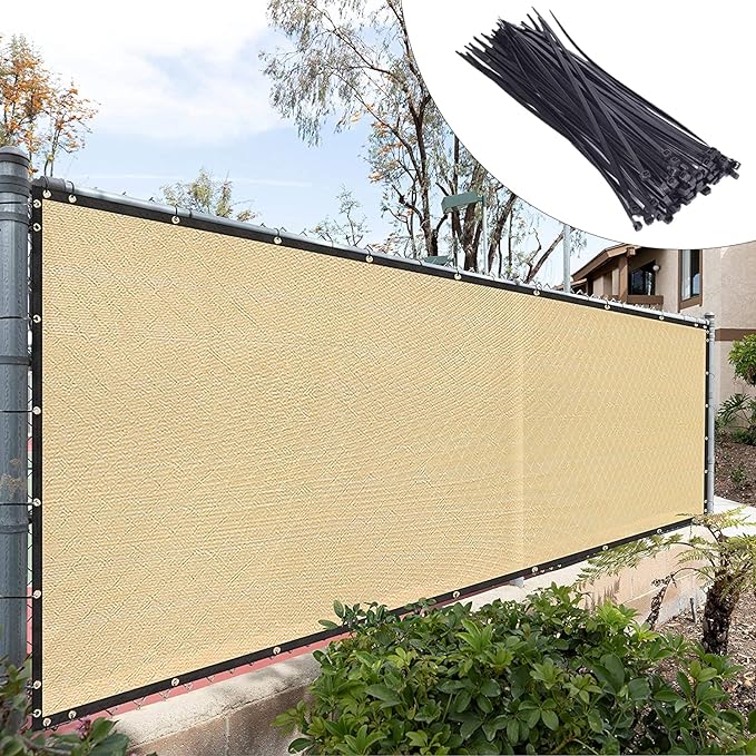 Royal Shade 5' x 12' Beige Fence Privacy Screen Windscreen Cover Netting Mesh Fabric Cloth - Cable Zip Ties Included (We Make Custom Size)