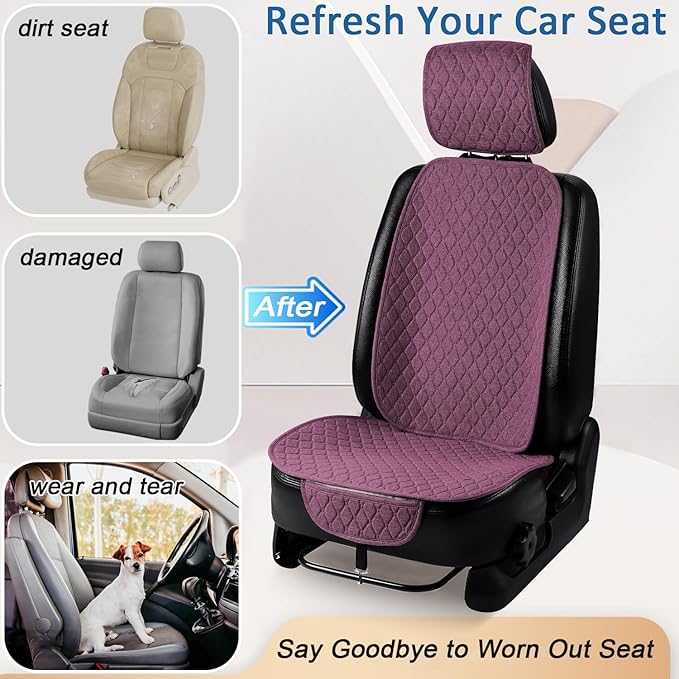 2 Pack Linen Front Car Seat Covers Universal Car Seat Pad Protectors Vehicle Cover Automotive Seat Protectors for Cars Trucks SUV (2Pack Purple)