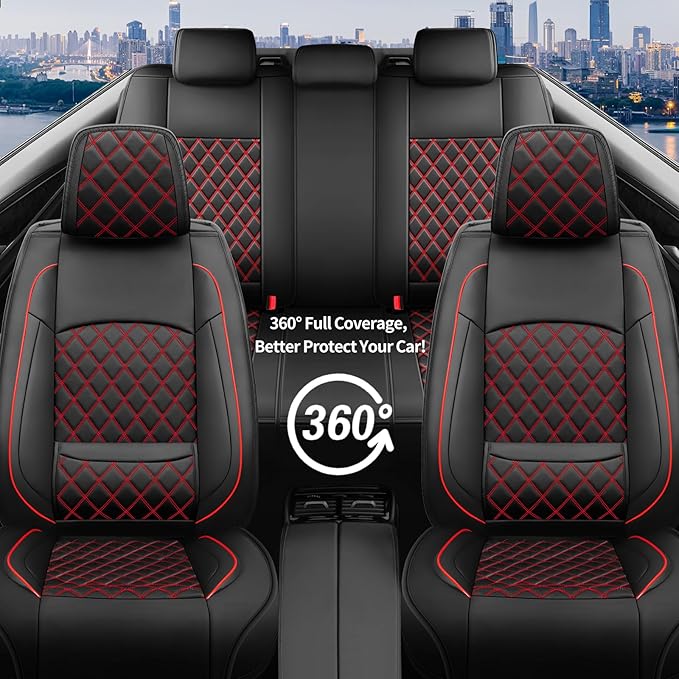 Fit for Accent Seat Covers Compatible with Hyundai Accent 2017-2026 - Waterproof Breathable Leather Automotive Seat Cushions Protector,Airbag Compatible,Full Set 5 Seats(Redline)