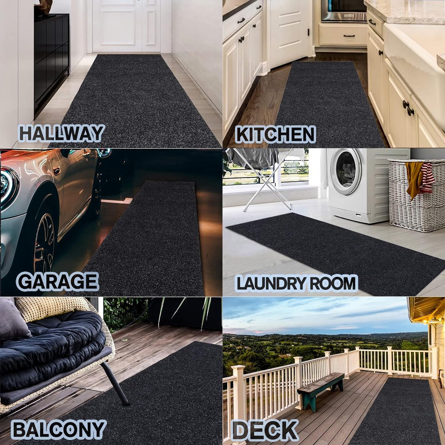 Custom Size Backed Non-Slip Area Rugs Runner, Easy Clean, Waterproof Runner Rugs for Hallway Entryway, Kitchen, Laundry, 3FT x 14FT, Black