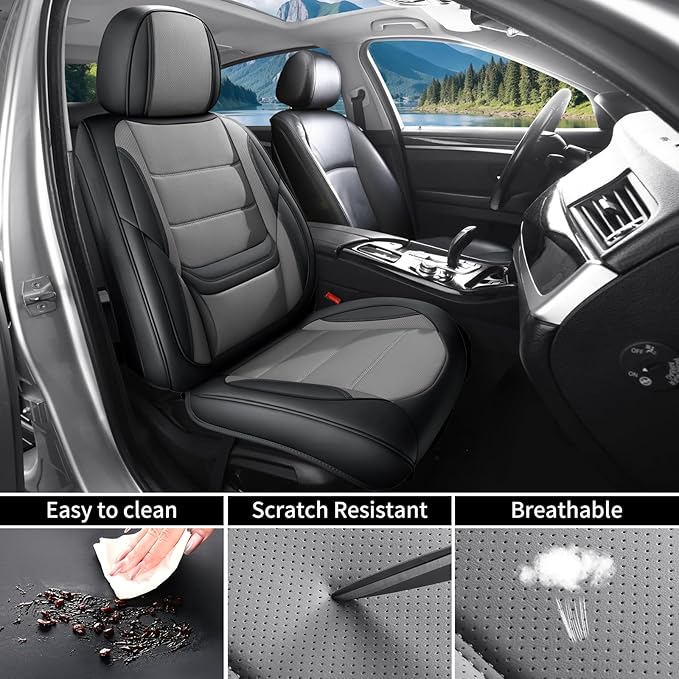 Car Seat Covers Full Set Custom Fit for Ford Escape 2001-2026 - Premium Faux Leather with Lumbar Support, Breathable, Anti-Slip & Full Wrapping Edge (Black&Gray,Full Set)