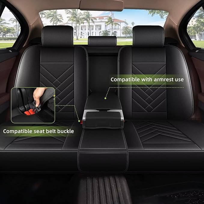 AOMSAZTO Car Seat Covers Fit for GMC Acadia 2017-2026: Full Set Waterproof Faux Leather Automotive Seat Covers Vehicle Seat Cushion Protector Car Interior Covers(5 Seats Black)