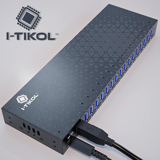 USB 3 0 Hub - 16 Ports Powered USB Hub - Desktop USB Expander Hub - up to 5Gbps High-Speed USB Splitter for Multiple Devices - Aluminum Alloy Multiple USB Hub w/AC Adapter for Laptop Phone Tablet PC