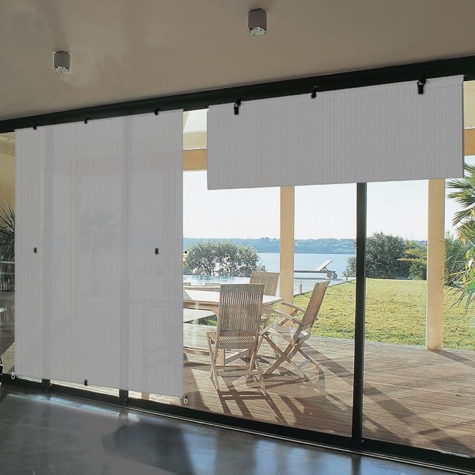Bynbbur 7'W x 12'H Outdoor Patio Shades Foldable Roller Blinds, 220 GSM Sun Shade Roll Up Porch Screens Exterior Shade Cloth for Deck Pergola Backyard, Light Gray