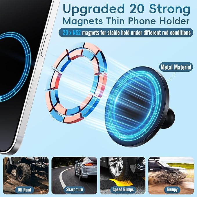 Upgraded Vent Magnetic Phone Mount for Tacoma 2016 -2023 and 2014-2021 Toyota Tundra, 3rd Gen Tacoma Cell Phone Cradles with Full Metal Arm 20x Super Strong Magnet Phone Holder Fit for All Smartphone