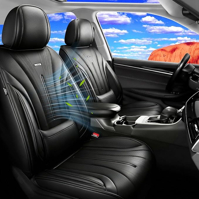 Fit Trax Car Seat Covers for Chevrolet/Chevy Trax 2015-2026 - Luxury Full Coverage Leather, Waterproof & All Weather Seat Cushion Protector, Airbag Compatible, Full Set, Black