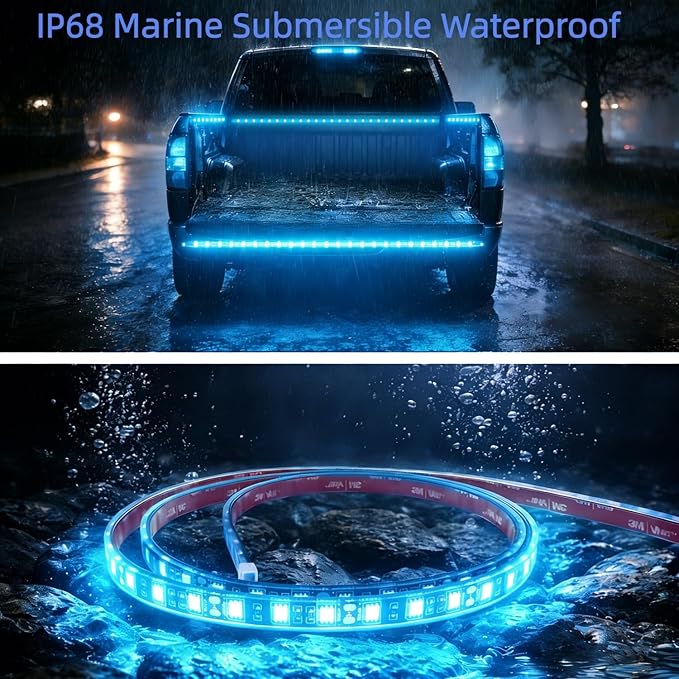 12V Marine Boat LED Light Strip Super Bright, 2 Pack 2FT IP68 Fully Waterproof RV Front Cap Lights, Golf Cart Underglow Roof Lights Strip for Truck ATV UTV SUV Car Pickup Trailer, Cuttable, Blue