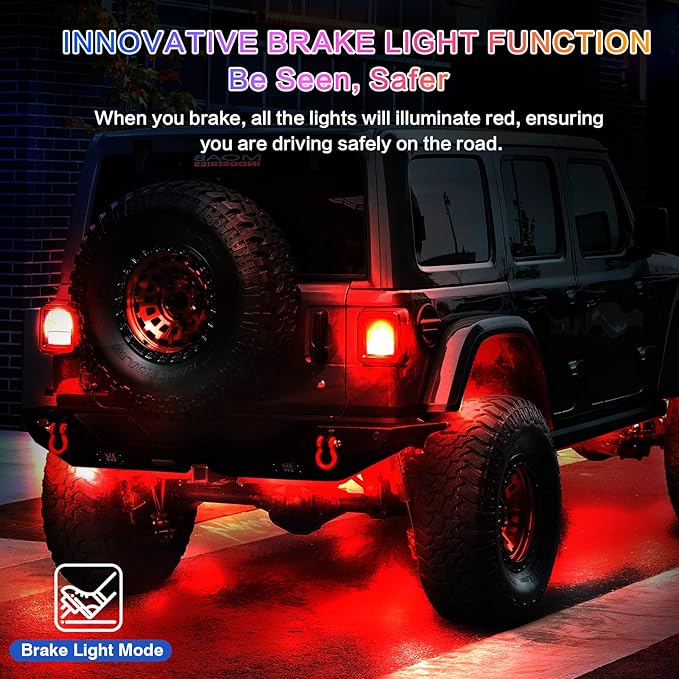8Pods RGB LED Rock Lights for Jeep Golf Cart ATV UTV Trucks Offroad RZR SXS Four Wheeler with APP/RF Remote Control, Multicolor Dynamic Color Changing Underglow Kits Music Mode 12V Waterproof Chasing