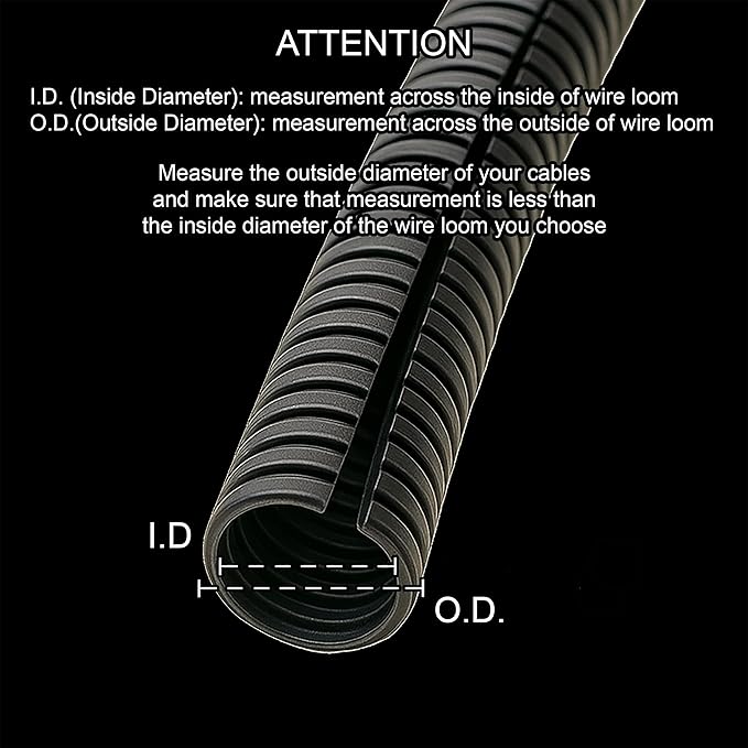 Electriduct Split Wire Loom Tubing Polyethylene Corrugated Flexible Conduit - 3/4" Nominal Size - 20 Feet - Black