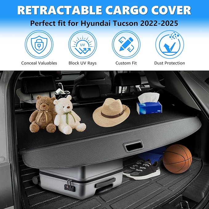 MIALUTY® Cargo Cover for 2022-2026 Hyundai Tucson Retractable Trunk Cover Tucson Accessories Anti-Peeping Anti-Theft Privacy Screen,Trunk Luggage Shield Shade Carbon Fiber Texture