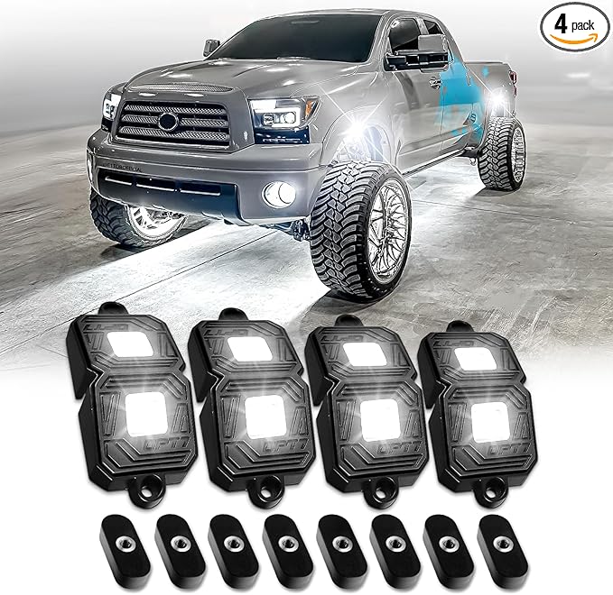 OPT7 Photon Pure White LED Magnetic Rock Lights - 8 Pods w/Magnet Mounts - Wide Angle Underglow Lighting Kit, IP68 Waterproof for Offroad Jeep RZR ATV UTV SUV - Truck Decorations