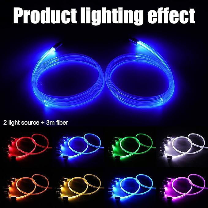 Car Atmosphere Light Kit 3m Fiber Optic RGB Multicolor Sound Active Music Sync Memory Function Bluetooth APP Control 64 Colors USB Car Interior Ambient Lighting Kit DC 12V