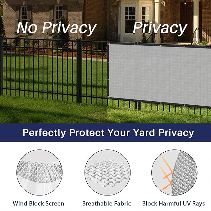 Windscreen4less Privacy Fence Screen Heavy Duty Windscreen Fencing Mesh Fabric Shade Net Cover with Brass Grommtes for Outdoor Wall Garden Yard Pool Deck, 8'x80' Light Gray